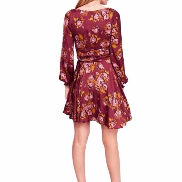 Free People burgundy Morning Light floral fit & flare long sleeve mini dress 10 - Picture 4 of 12